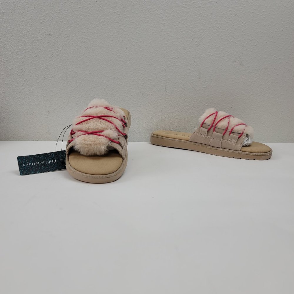 New! Emu Australia slippers ever natural cushioned slide on laced top women's 8